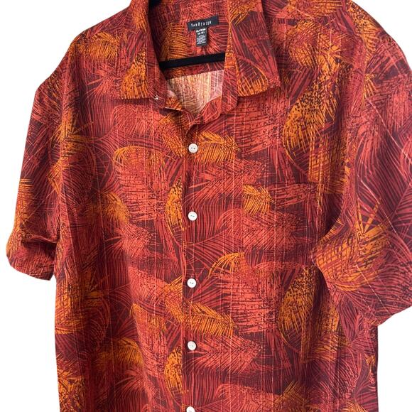 Van Heusen Men's Red + Orange Palm Frond Hawaiian Shirt Size XXL 2X - Picture 5 of 6